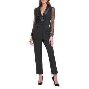 Jessica Howard Illusion-Sleeve Jumpsuit Black